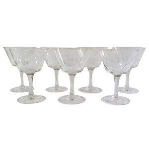🟢 Vintage Etched Crystal Cocktail Glasses Set Of 7 Mid Century Modern Barware